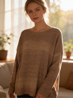 J. Jill Dolman Sleeve Oversized Knit Sweater Beige Small